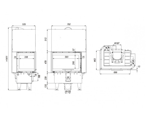 Топка DEFRO HOME INTRA SM BL MINI G, 10 кВт, 699/478/443мм, угловое стекло слева, гильотина Defro (Польша)