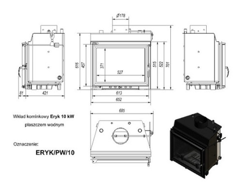 Топка  с водяным контуром ERYK/PW/10/W Kratki (Польша)