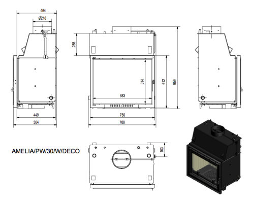 Топка с водяным контуром AMELIA/PW/30/W/DECO, змеевик Kratki (Польша)