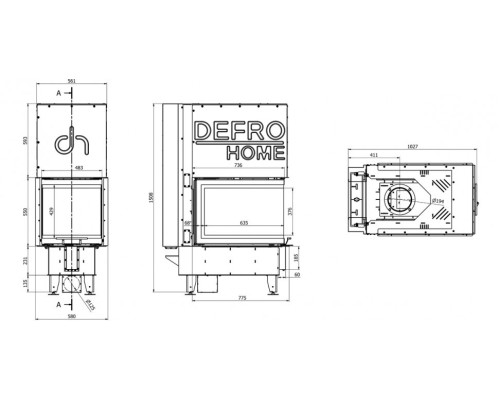 Топка DEFRO HOME INTRA SM U G, 10 кВт, 580/550/775мм, трехсторонний, гильотина Defro (Польша)