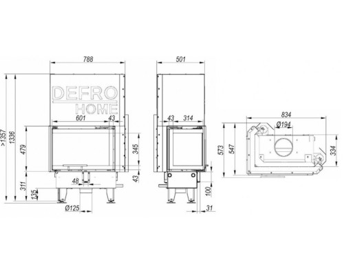 Топка DEFRO HOME IMPULS SM BL G, 8кВт, 650/431/350мм, угловое стекло слева Defro (Польша)