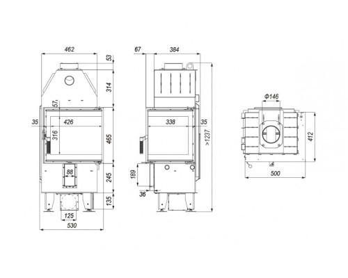 Топка DEFRO HOME INTRA XSM BP MINI, 8кВт, 500/465/412 мм, угловое стекло справа Defro (Польша)