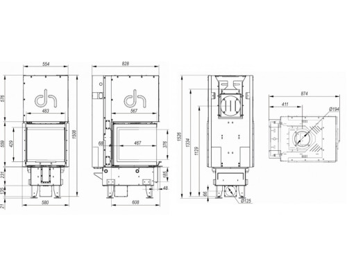 Топка DEFRO HOME INTRA XSM U G, 10кВт, 483/559/567мм, трехсторонний, гильотина Defro (Польша)