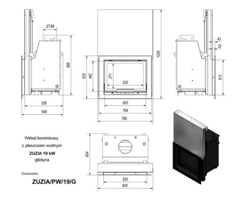 Топка с водяным контуром ZUZIA/PW/19/G/W, гильотина Kratki (Польша)