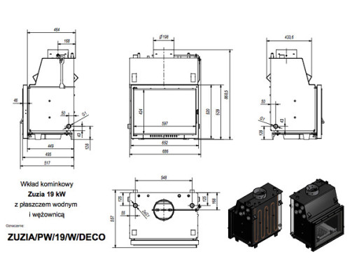 Топка с водяным контуром ZUZIA/PW/19/W/DECO, змеевик Kratki (Польша)