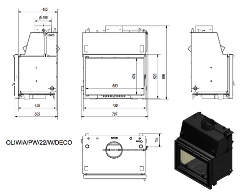 Топка с водяным контуром OLIWIA/PW/22/W/DECO, змеевик Kratki (Польша)