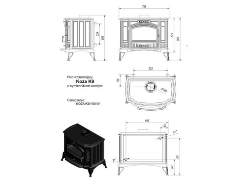 Чугунная печь Kratki Koza/K9/W (c вод.контуром) Kratki (Польша)