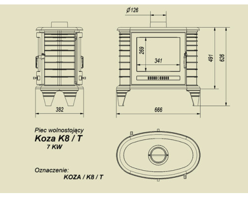 Чугунная печь Kratki Koza/K8/T Kratki (Польша)