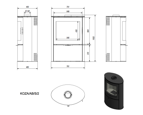 Печь дровяная KOZA/AB/S/2(сталь) Kratki (Польша)