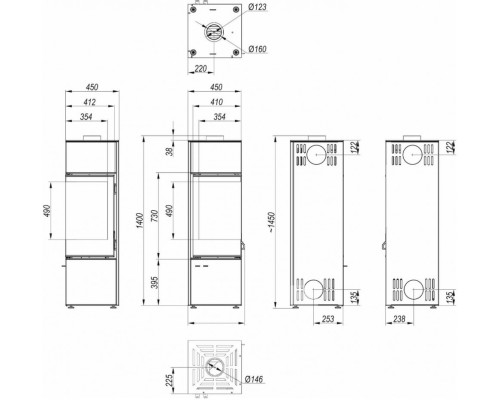 Печь DEFRO HOME QUADROOM LONG, 9,3кВт, серая сталь Defro (Польша)