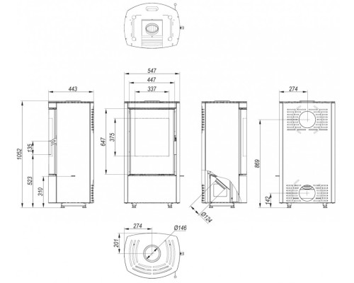 Печь DEFRO HOME CERES 6кВт, черная сталь Defro (Польша)