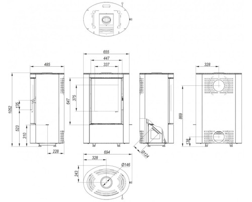 Печь DEFRO HOME CERES ELI 6,6кВт, серая сталь Defro (Польша)