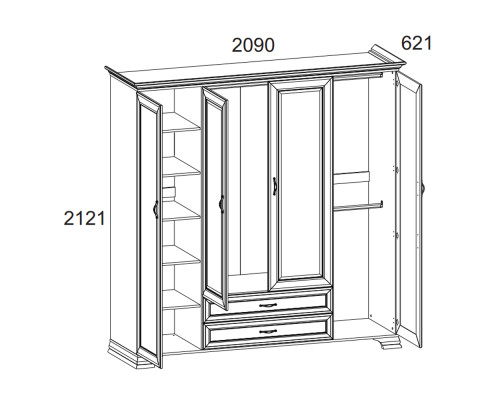 Шкаф 4D2S Z, TIFFANY, цвет вудлайн кремовый