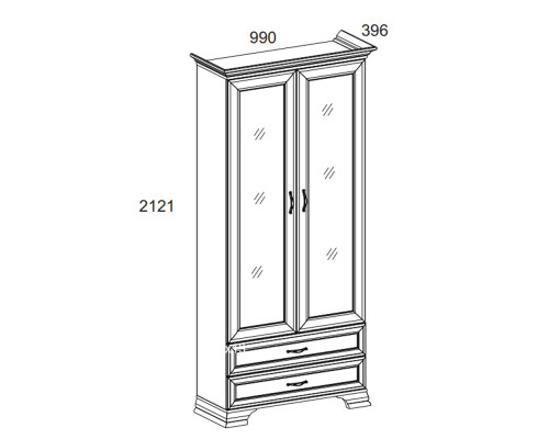 Шкаф с витриной 2V2S, TIFFANY, цвет вудлайн кремовый