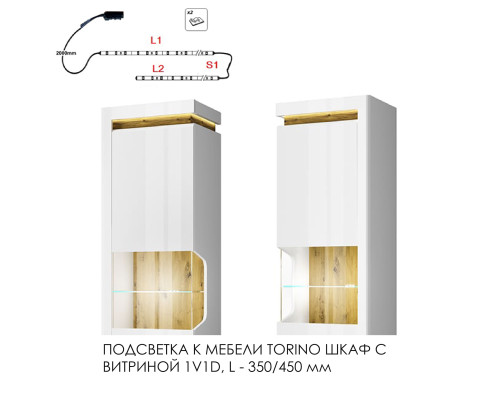 Подсветка для мебели TORINO Шкаф с витриной 1V1D, 350/450