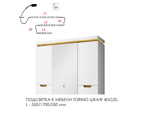 Подсветка для мебели TORINO Шкаф 4DG2S, 550/1700/550